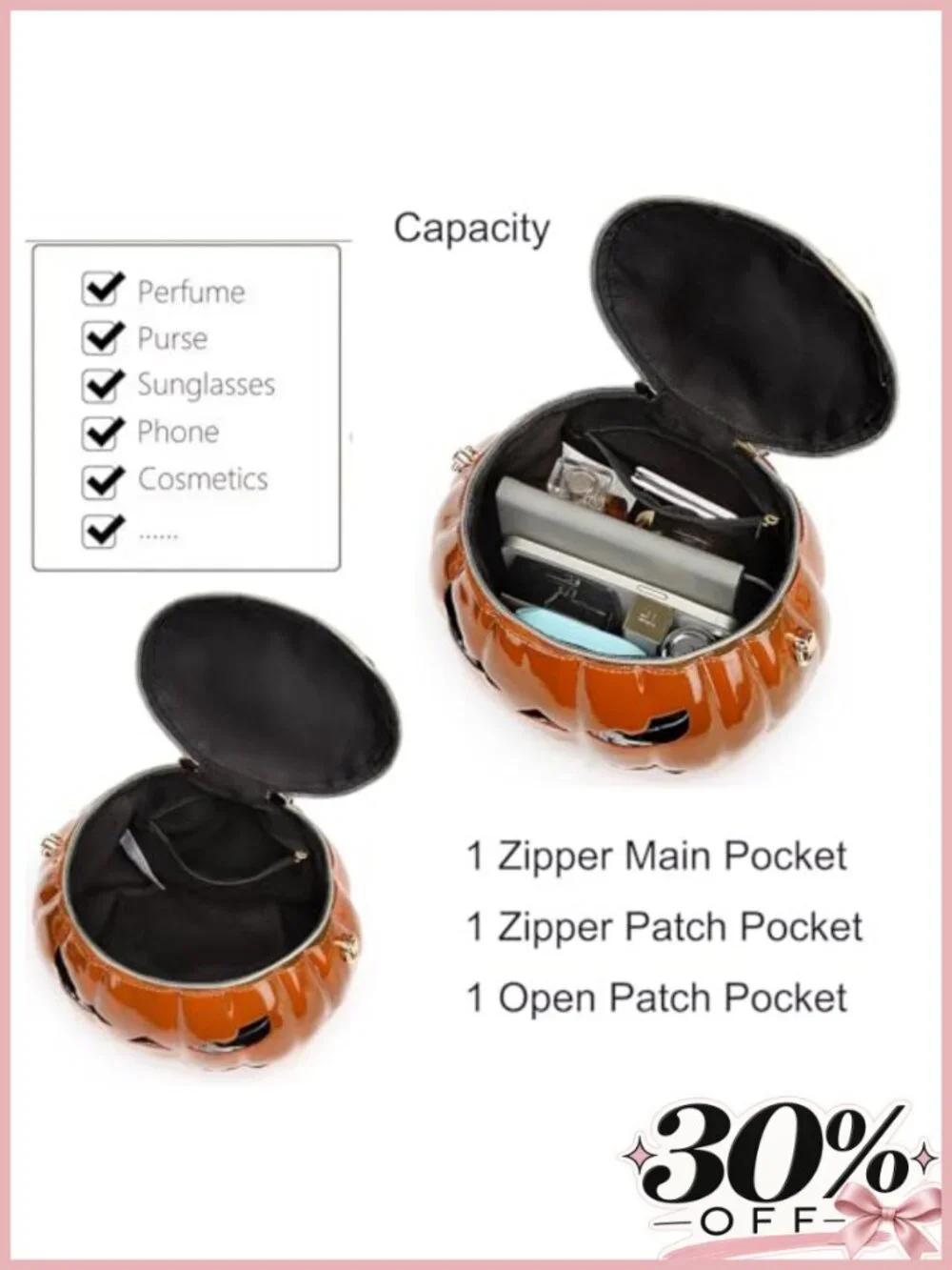 Pumpkin Shaped Crossbody Bag for Women, PVC Waterproof Shoulder Purse Halloween